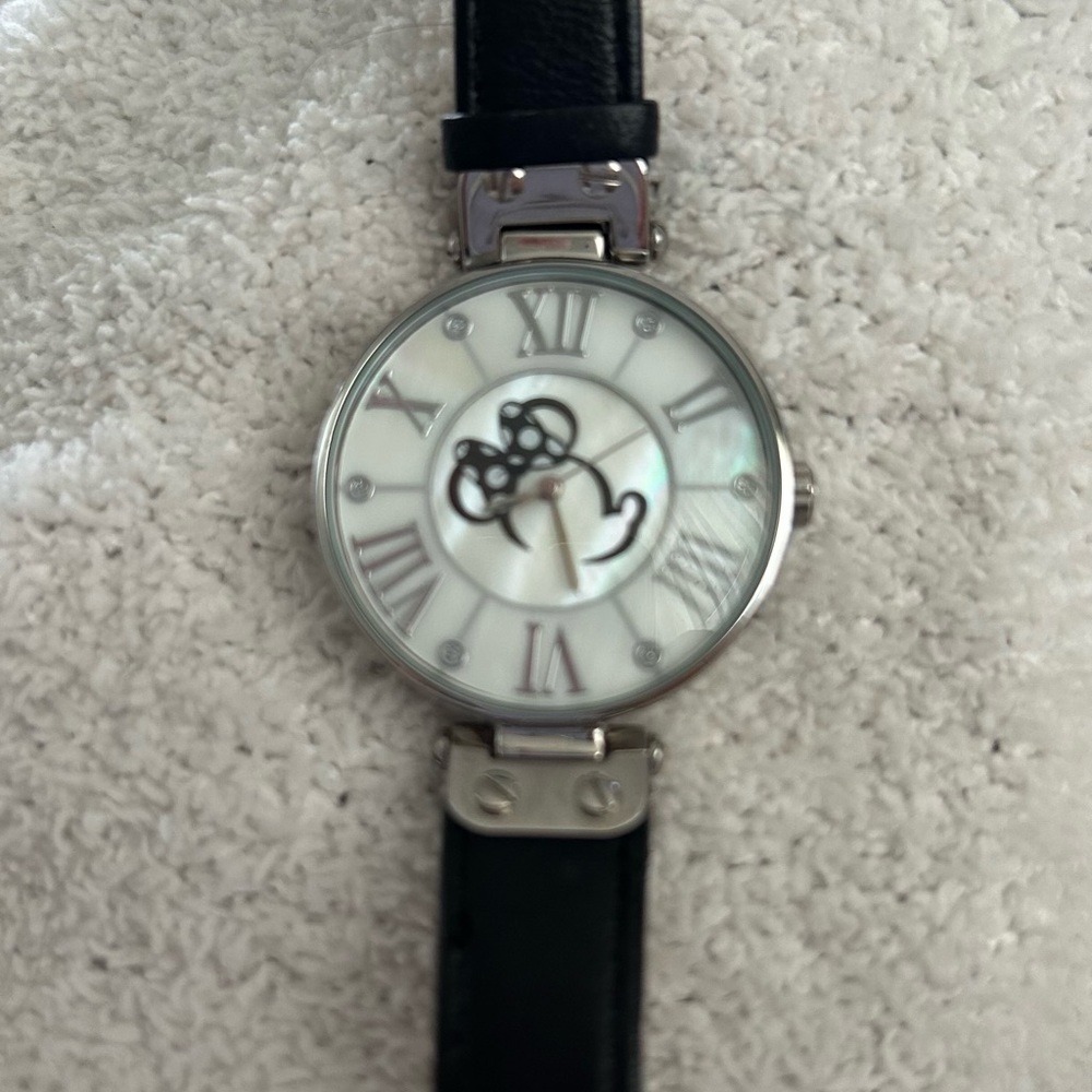 Disney Parks Minnie Mouse Leather Watch by Sutton Mother Of Pearl Face